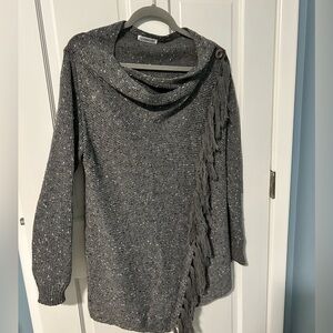 Women’s size large gray cowl neck tunic sweater with fringe